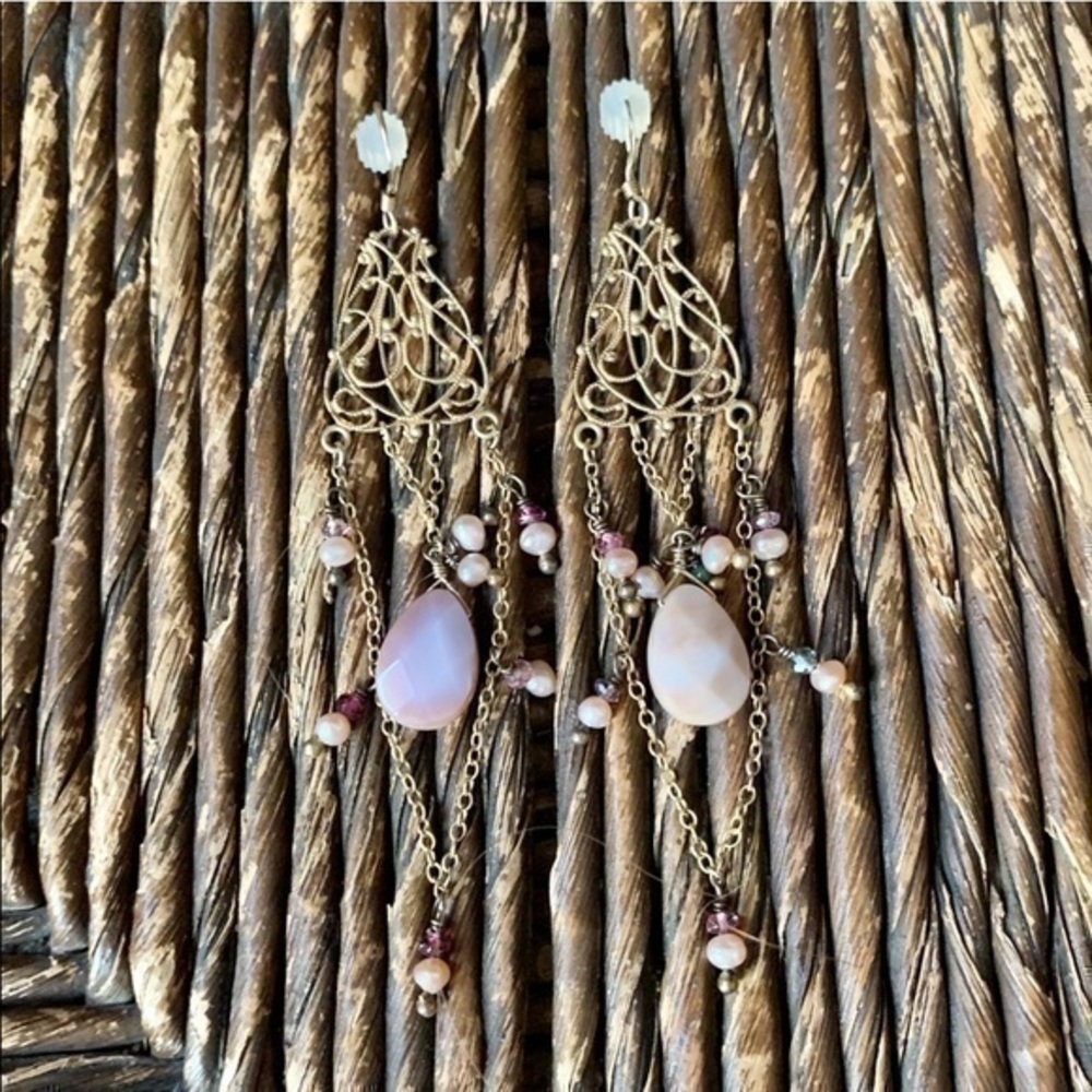 Beaded Chain Dangle Post Earrings - image 1